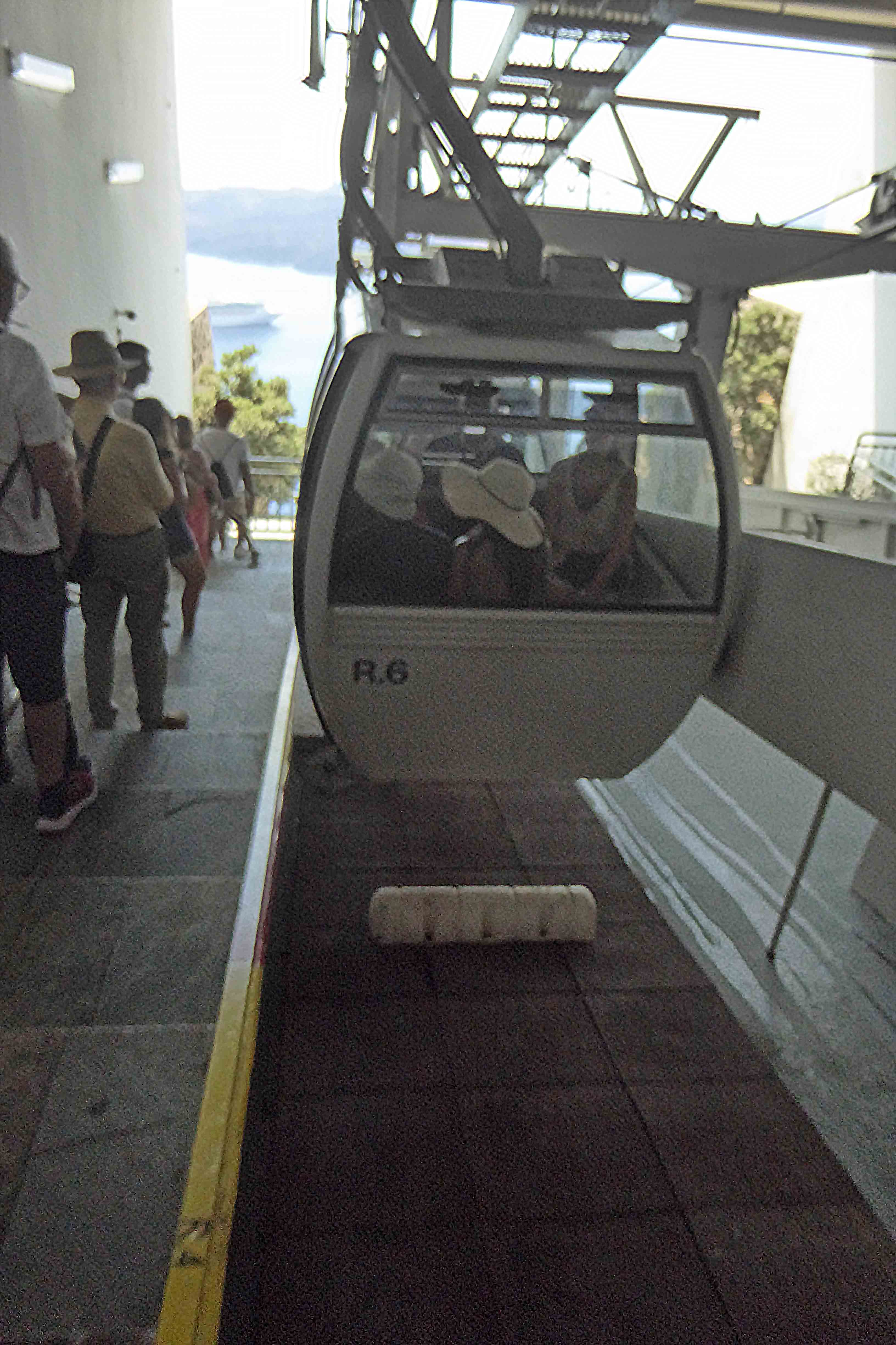 The cable car is the alternative to riding a donkey or walking down 588 steps to the port of Santorini