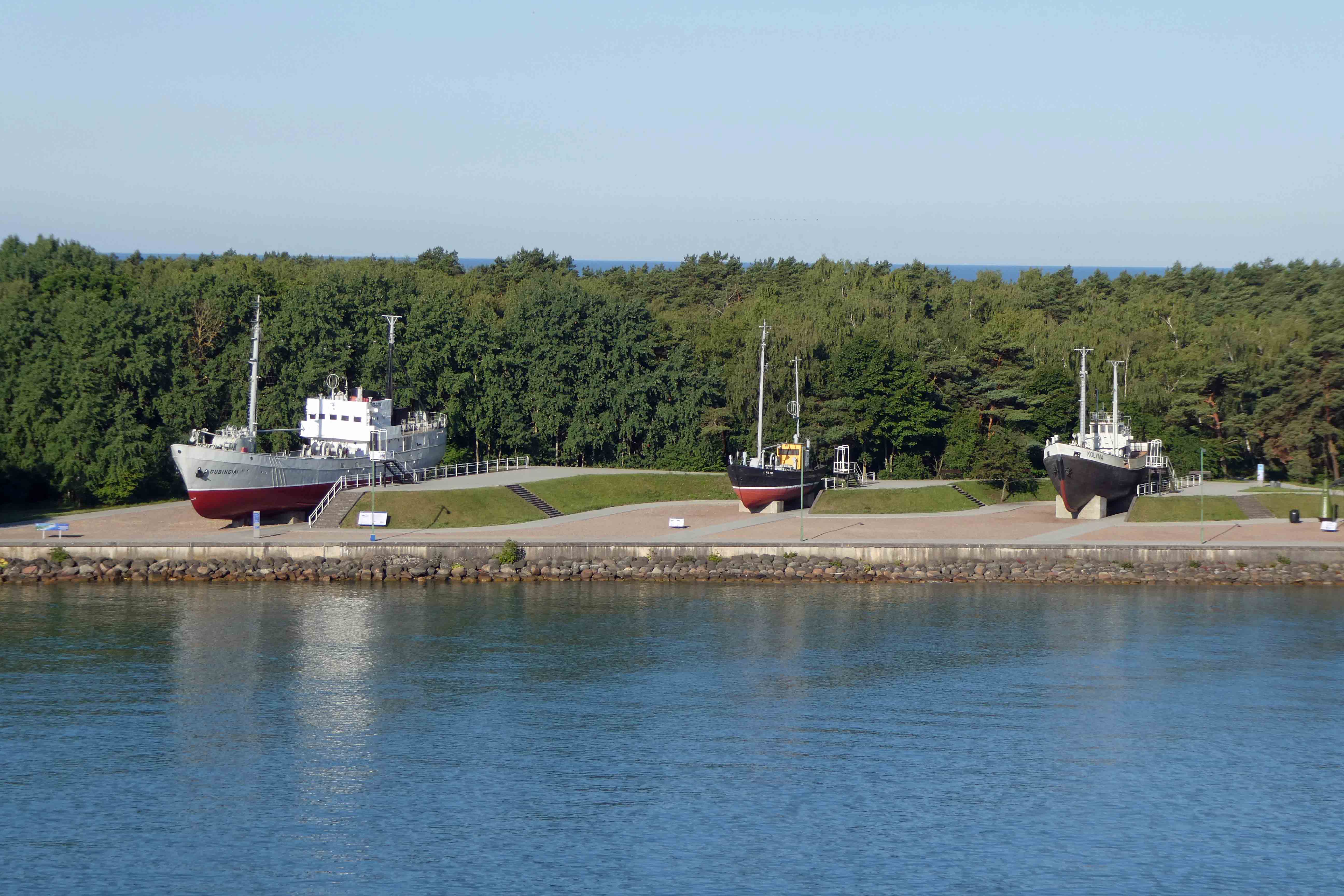Boats in dry dock along the Sea Channel leading to Klaipeda, Lithuania