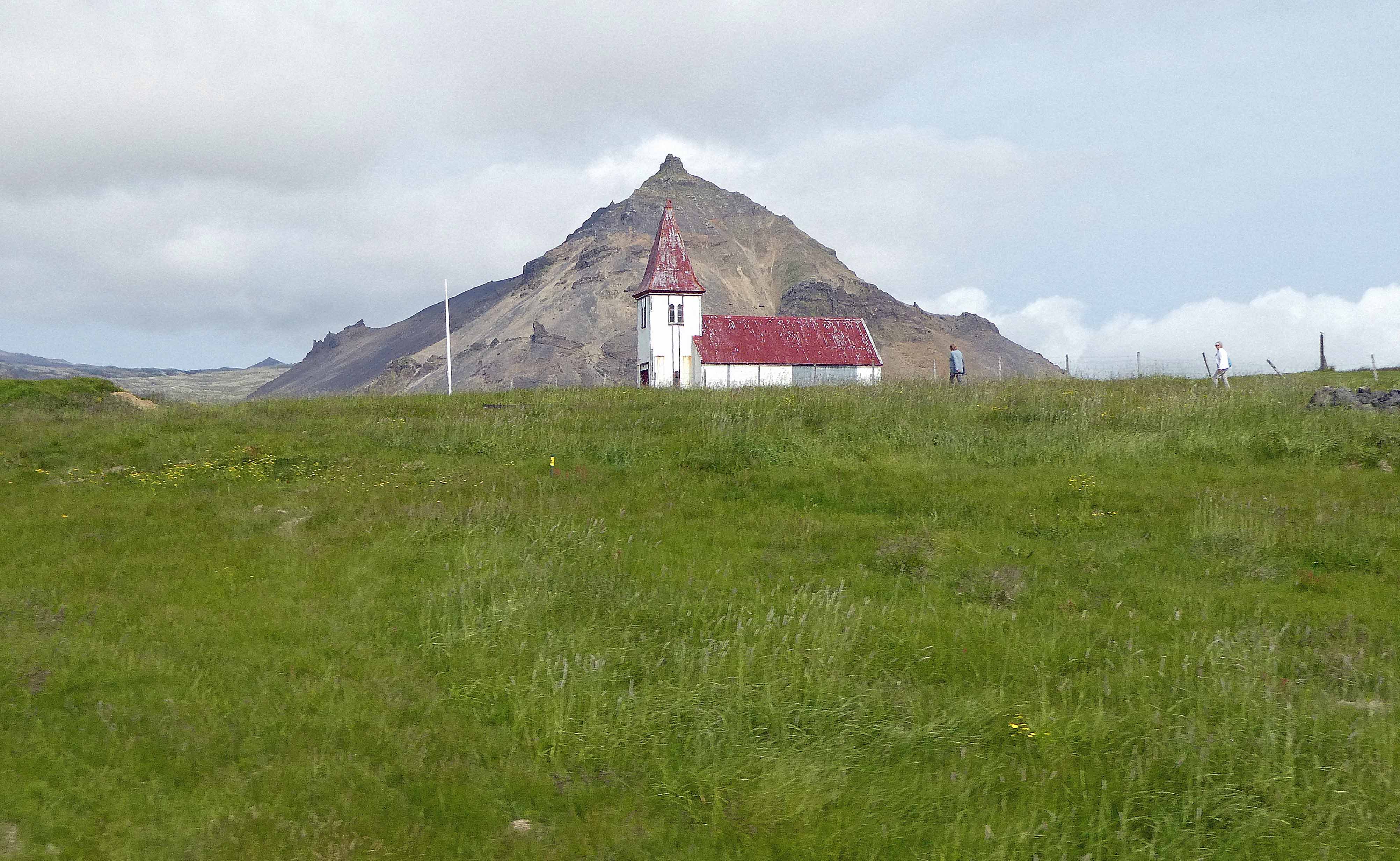 Hellnar Church and Mt. Stapafell (said to be the home of reclusive elves) in Iceland