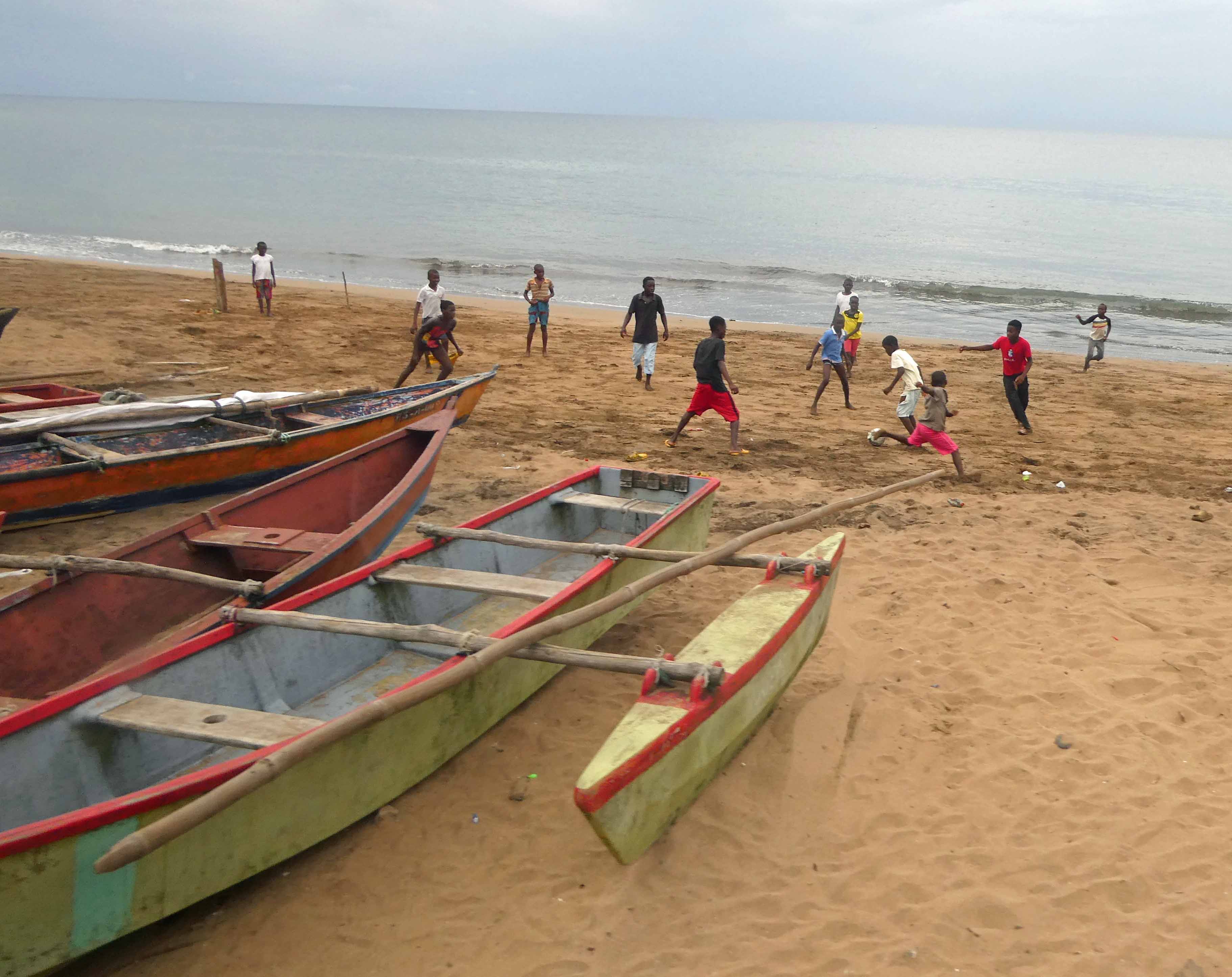 Soccer on the beach in the fishing village of Pantufo, Sao Tome & Principe.JPG