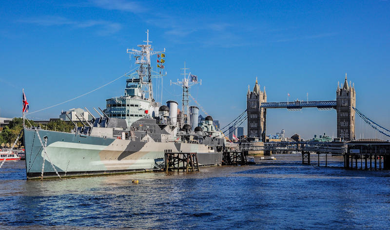 HMS Belfast and Tower Bridge behind, London
