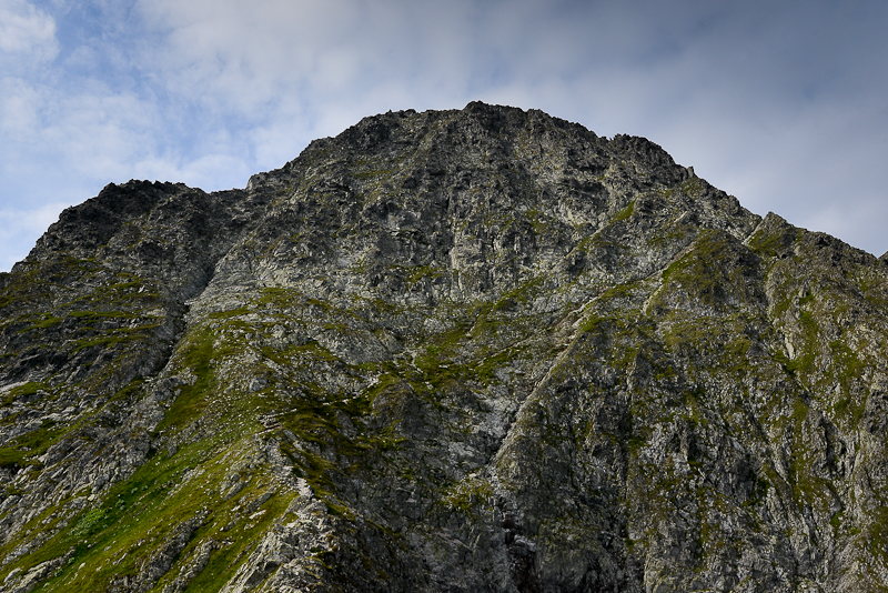 Mieguszowski Black Peak 2410m from Kazalnica 2159m - climbing route on the steep slope up from the path, Tatra NP
