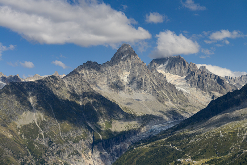 View of Aiguille de Chardonnet 3824m from the way down to la Flgre