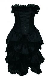 Crazy Chick Steel Boned Full Bust Bustle Black Lace Corset (2 Pcs)