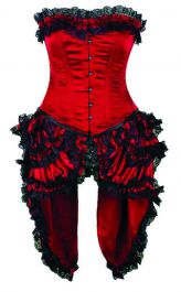 Crazy Chick Steel Boned Full Bust Bustle Red Frill Corset