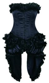 Crazy Chick Steel Boned Full Bust Bustle Black Frill Corset