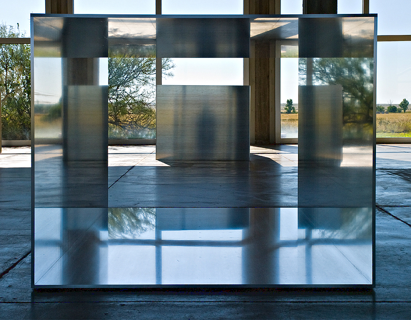 Looking inside one of Donald Judds cubes at The Chinati Foundation in Marfa, Texas #2