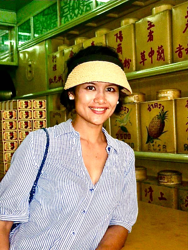 Kathy at the Antique Tea Shop near the Bangkok Flower Market