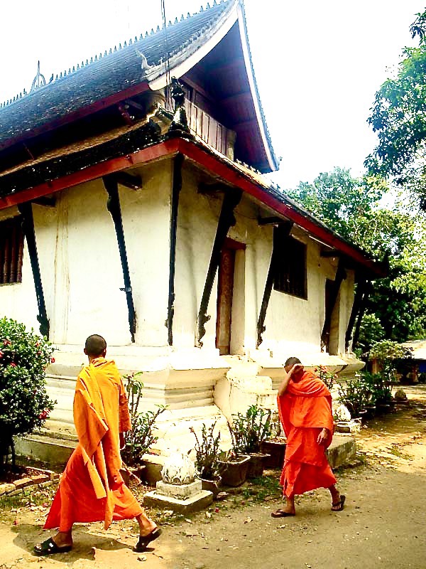 Monks and old temple, Luang Prabang