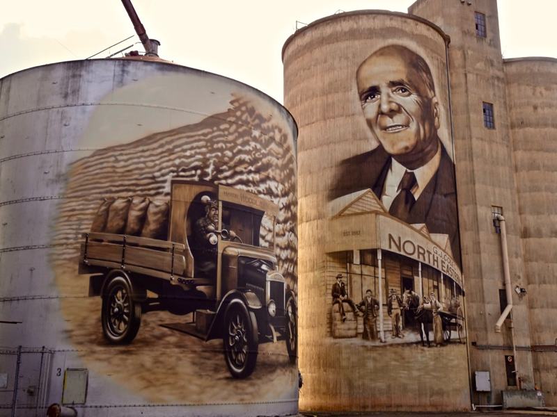 Painted grain silos, St James, Victoria