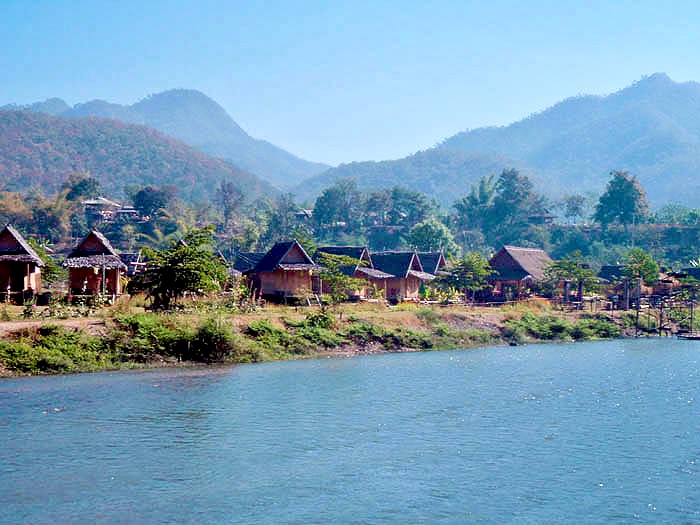 Morning view of village across the river