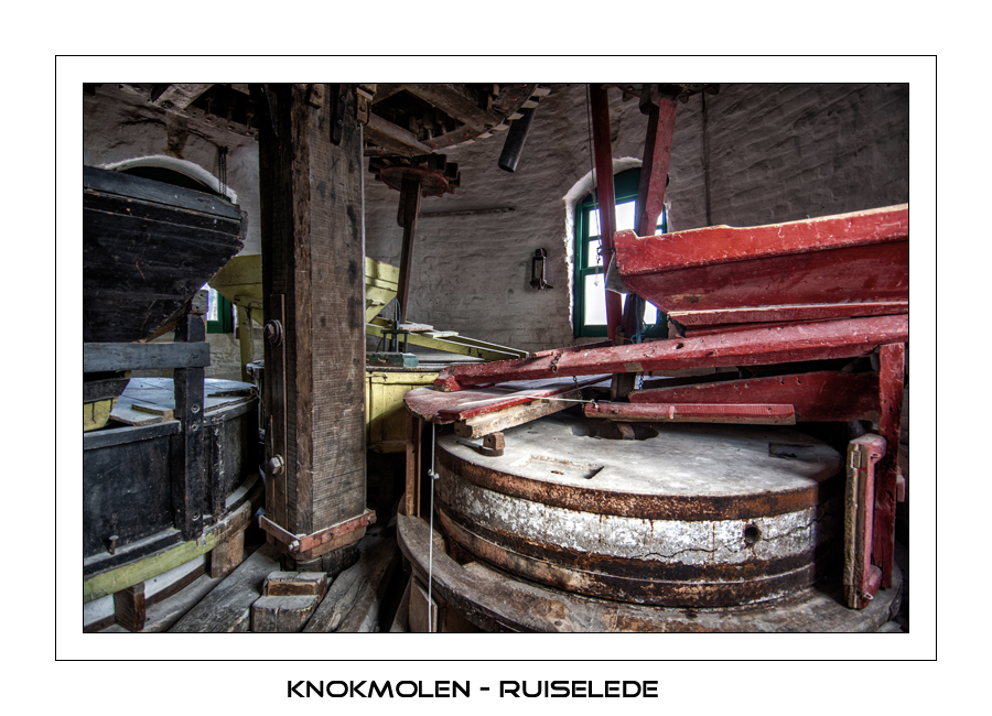 Partially opened wood casing from a pair of millstones.