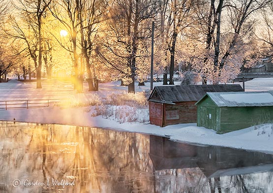 Boathouses In Frosty Sunrise P1390142-8