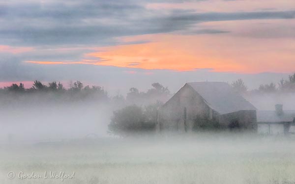 Old Barn In Sunrise Ground Fog 90D71358-62