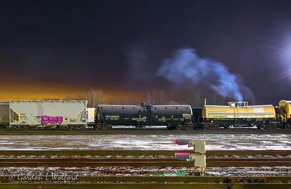 Smoking Tank Car At Night 90D97192