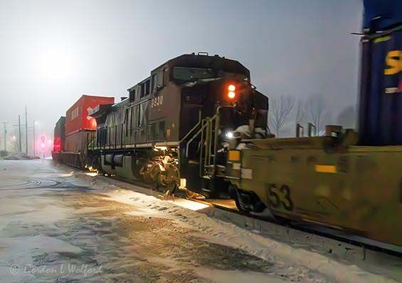 CPKC 113 Mid-DPU On A Foggy Night 90D134386
