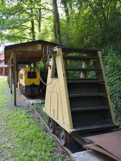 Wagon used to inspect catenary system on trains inside the mine