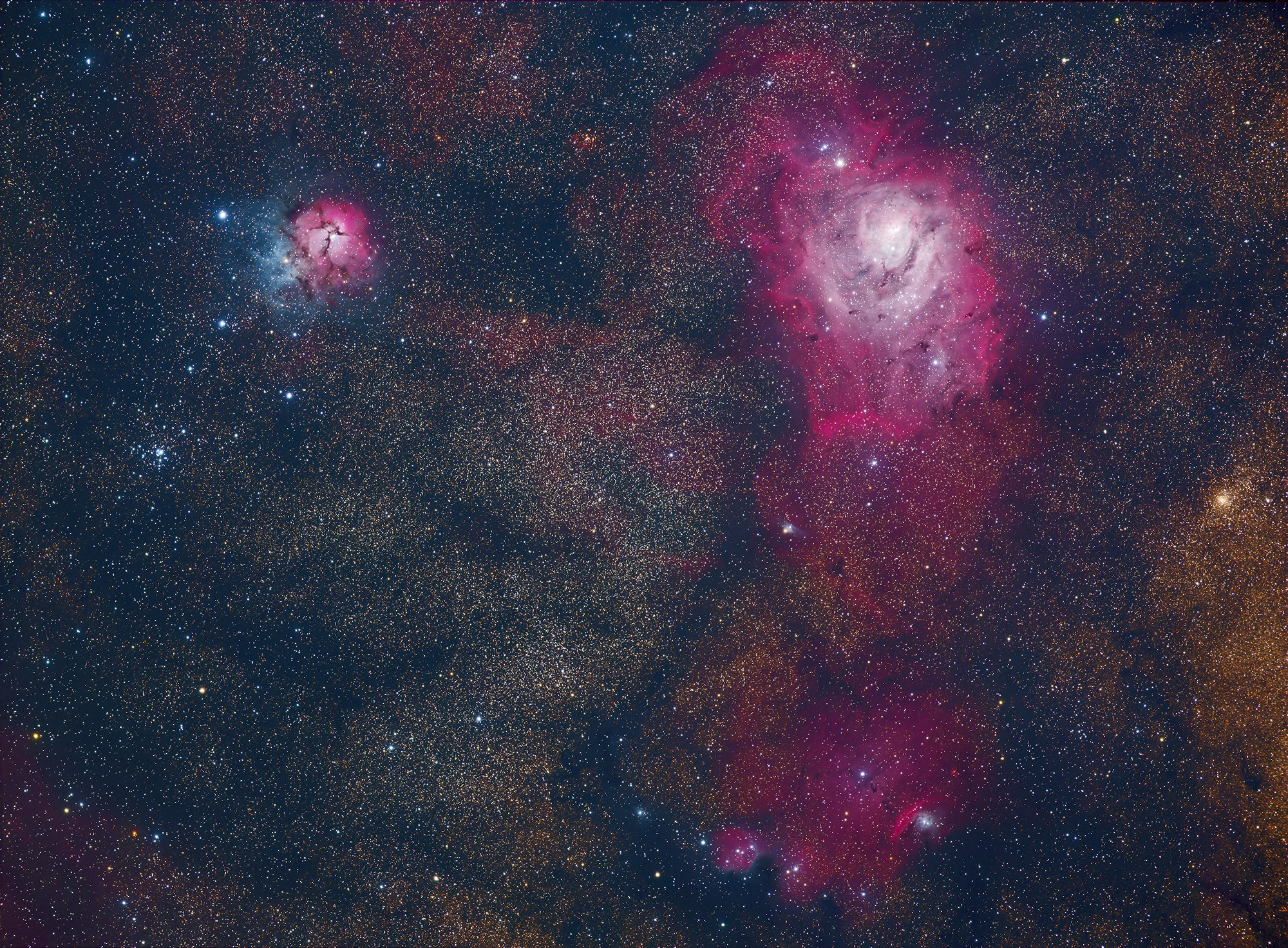 Trifid and Lagoon Nebulae