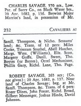 Savage & Thomas Boytes Surry Co VA 1682
