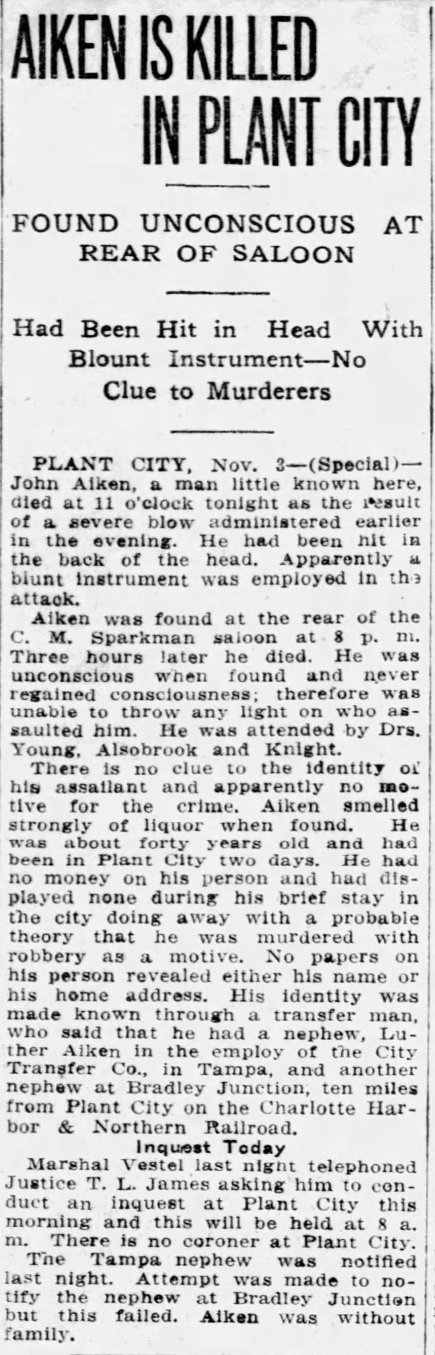 Marshal Vestel of Plant City Nov 4 1911