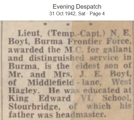 Boyt N E awarded MC 1942 newspaper