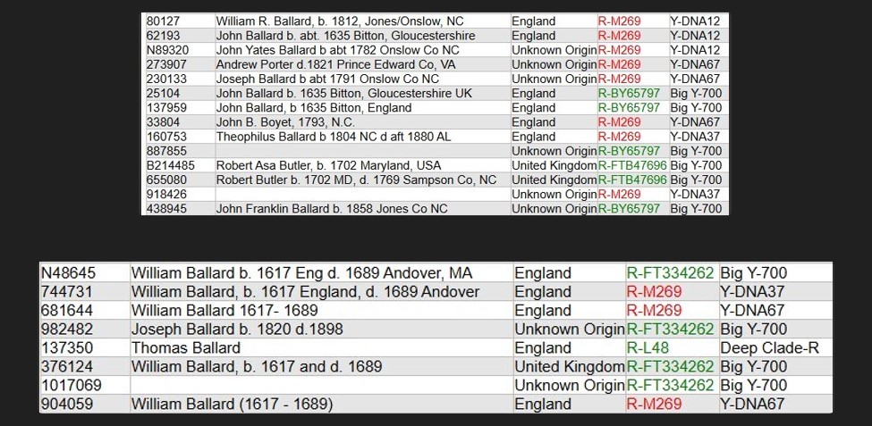 Ballard YDNA Group 2 and 6:  Jan 2025