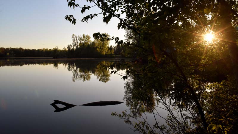 Éclat de soleil sur le lac endormi