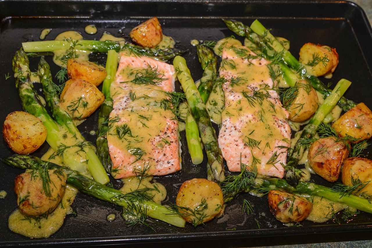 Loch Trout, Asparagus and Potato Tray Bake
