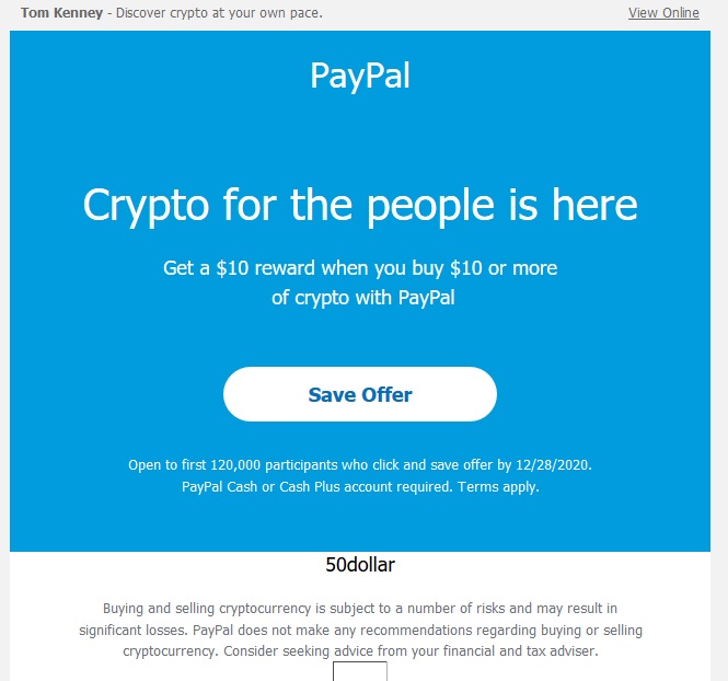 PayPal crypto ad - a carrot?