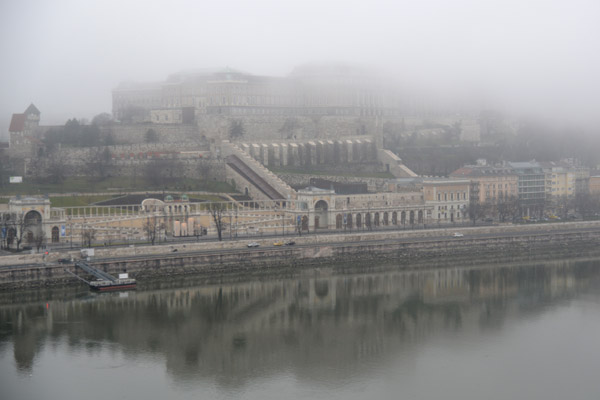 Buda Castle lost in the low clouds of winter from the Marriott