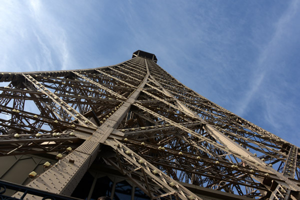 Looking at the summit of the Eiffel Tower from the Second Level