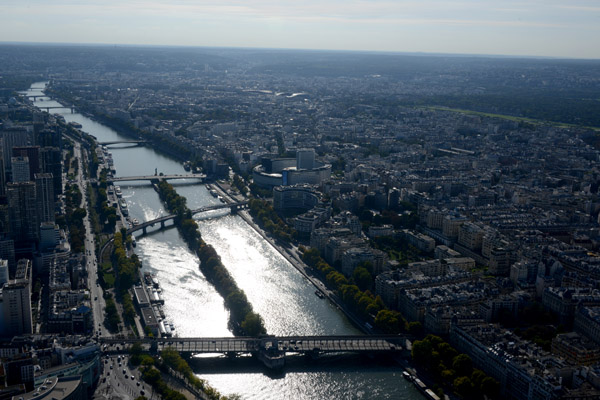 View to the southwest along the Seine from the Eiffel Tower in the afternoon