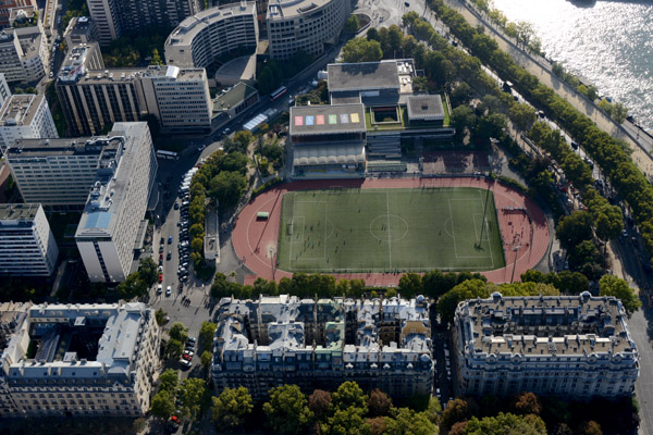 The Eiffel Tower gives a bird's eye view of games played at Stade Emile Anthoine