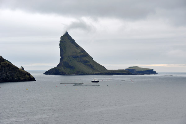 Shark-tooth shaped island of Tindhólmur; this type of island is called a drangar