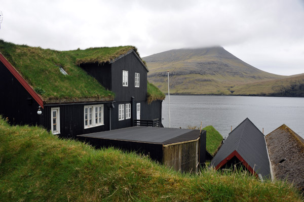 Turf-roofed house in Bøur, Sørvágsfjør∂ur, Vágar, Faroe Islands
