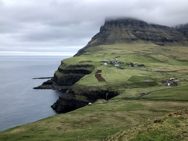 Scenic Gásadalur at the west end of Vágar, Faroe Islands
