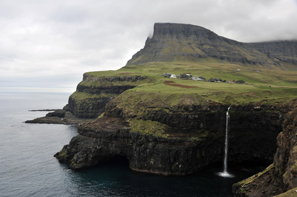 Iconic Faroe Islands view of Múlafossur, Vágar