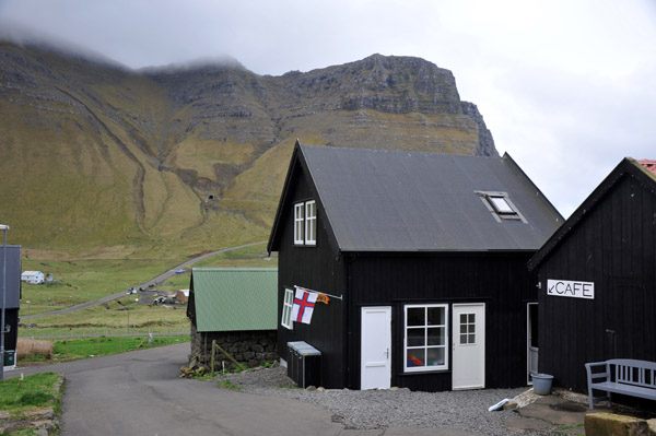 The tunnel in the distance seen from Gásadalur, Faroe Islands