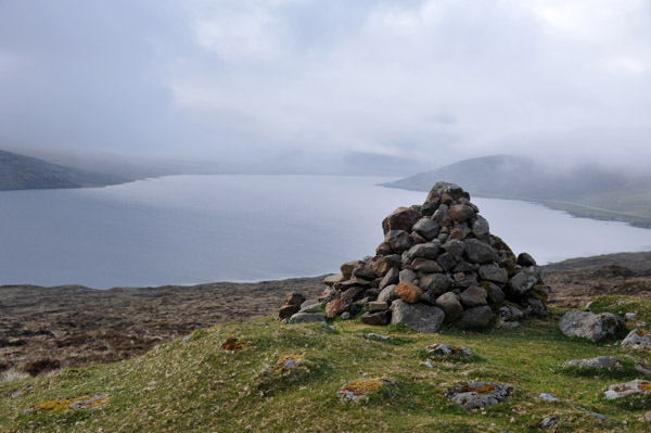 Stone Cairn with Sørvágsvatn (Leitisvatn), Vágar, Faroe Islands