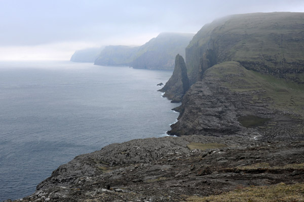 View of the south coast of Vágar from the top of the Trælanípan Cliffs, Vágar