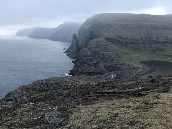 View of the south coast of Vágar from the top of the Trælanípan Cliffs, Vágar