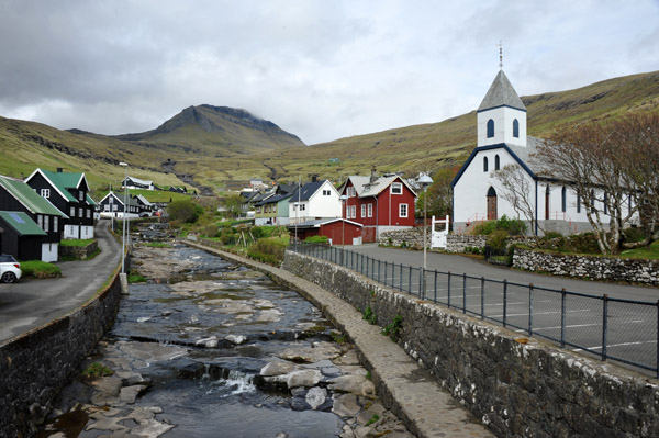 Stream in the center of Kvvk, Streymoy, Faroe Islands