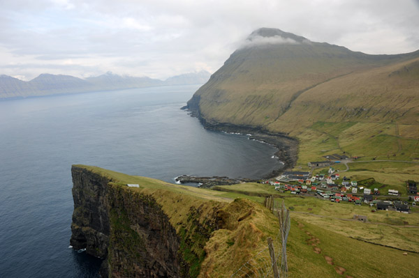 Cliffs of Gjgv high above the village, Eysturoy, Faroe Islands