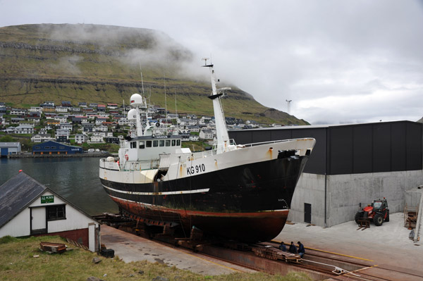 Fishing Boat pulled up on shore, Port of Klaksvk, Bor∂oy, Faroe Islands
