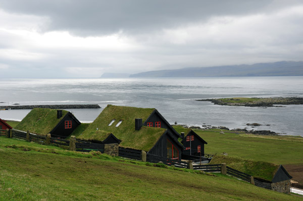 Turf roofed houses, Kirkjubur, Streymoy, Faroe Islands