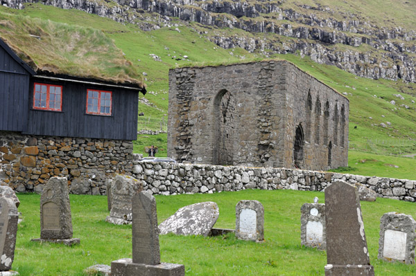 Cemetery with the ruins of St. Magnus Cathedral, Kirkjubur