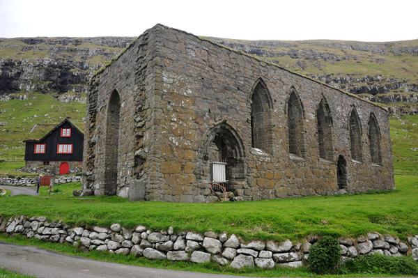 Ruins of St. Magnus Cathedral, the largest medieval building in the Faroe Islands, Kirkjubur