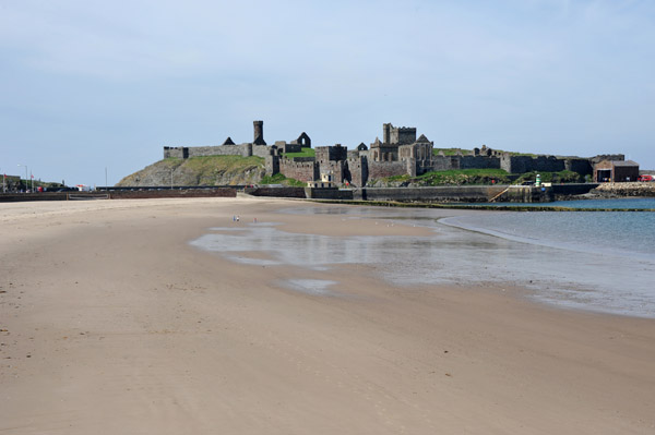 The beach and Peel Castle, Isle of Man
