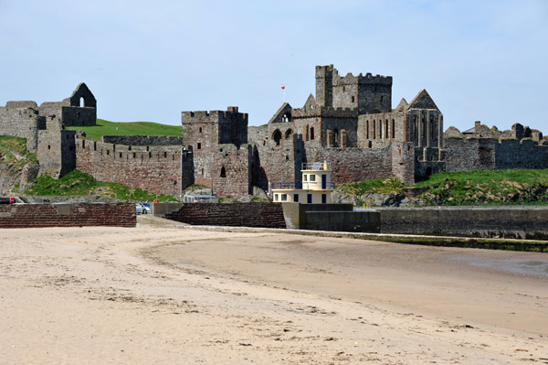 Approaching Peel Castle from across the beach