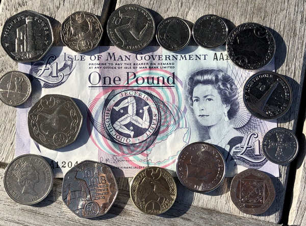 Coins and an Isle of Man banknote